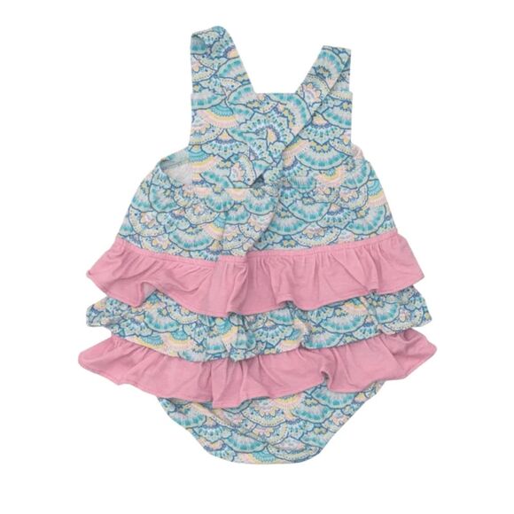 Angel Dear Mermaid Scale Ruffle Sunsuit / Bubble Romper Bamboo 12-18 Months NWT - Picture 2 of 2